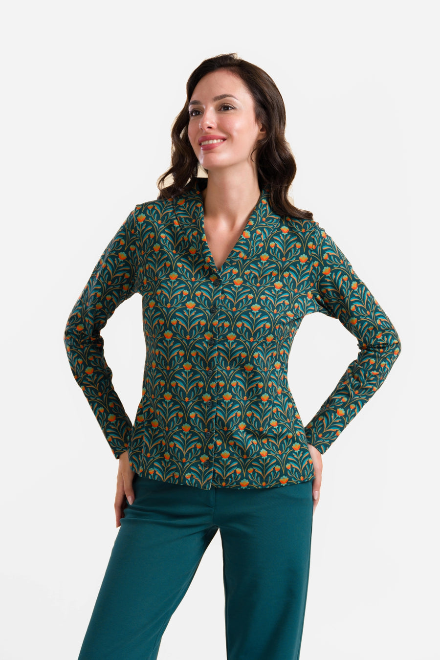 Iris Blouse met lange mouwen | Barokbloemgroen