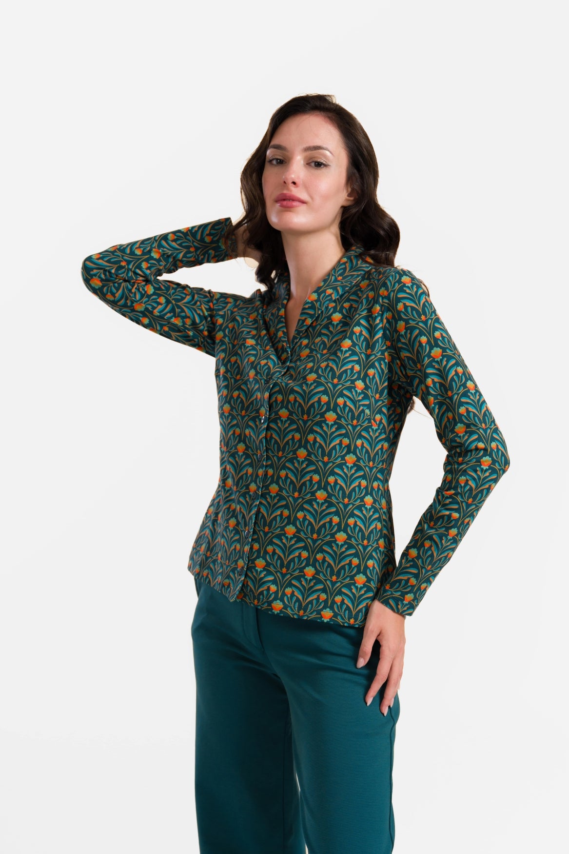 Iris Blouse met lange mouwen | Barokbloemgroen
