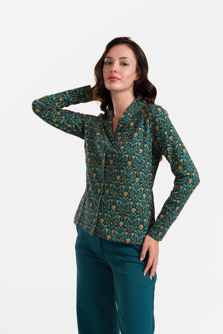Iris Blouse met lange mouwen | Barokbloemgroen