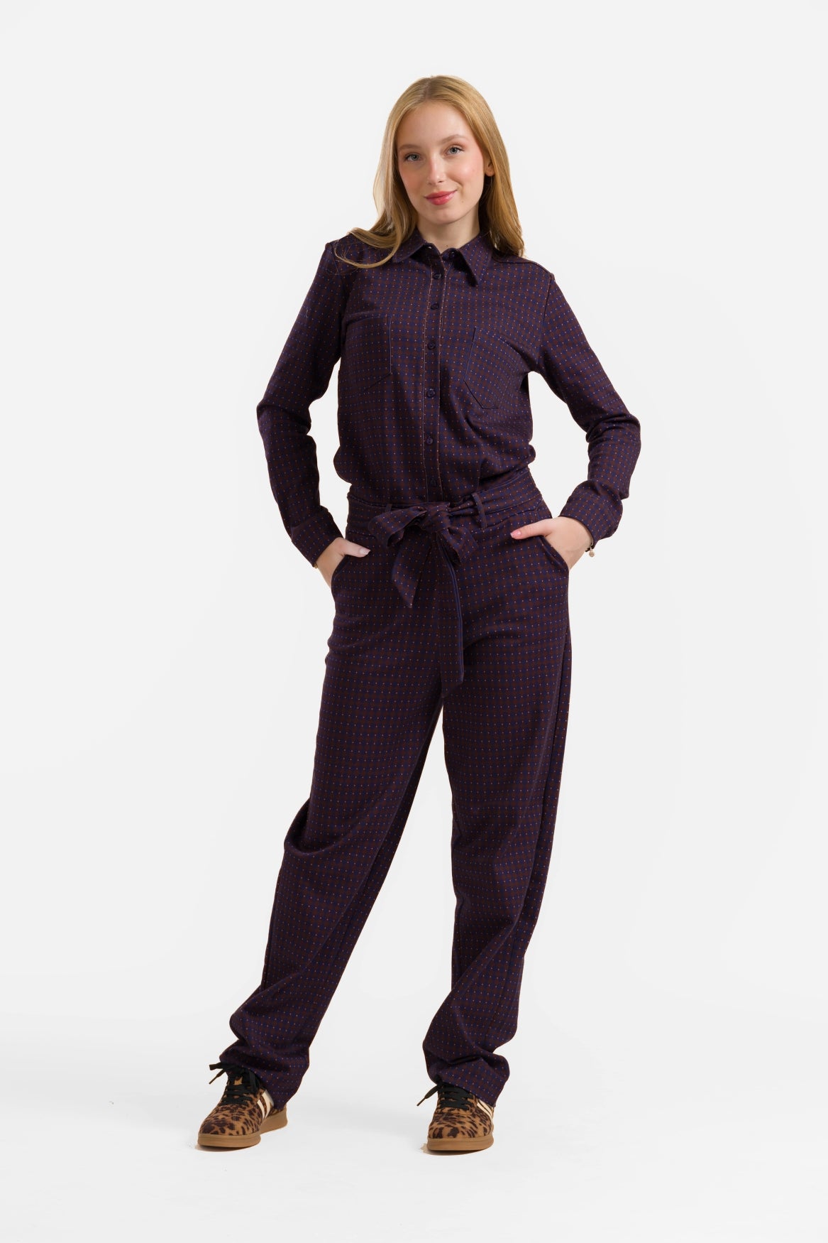 Jip Jumpsuit Ls | Chocolade vierkant