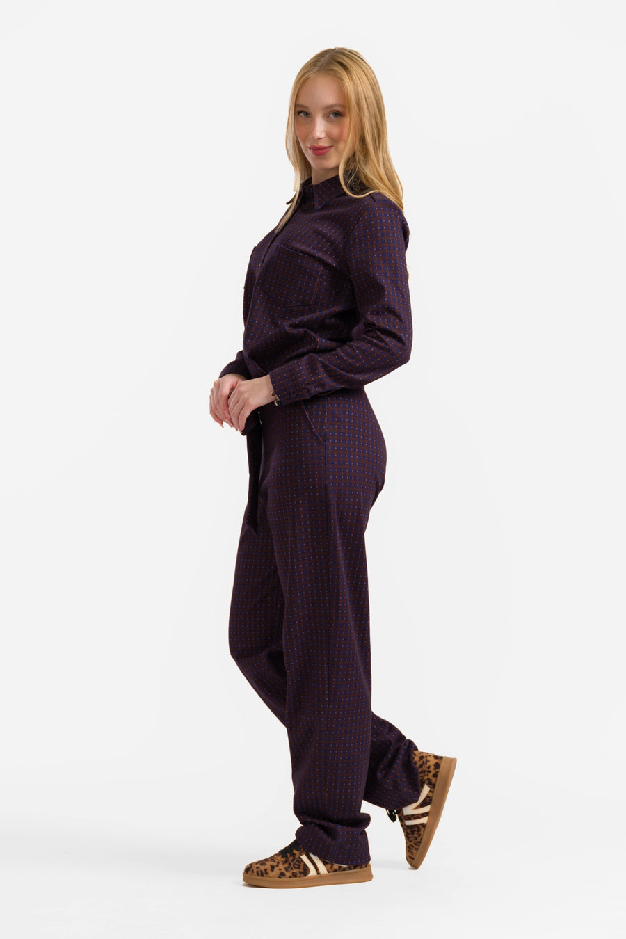 Jip Jumpsuit Ls | Chocolade vierkant