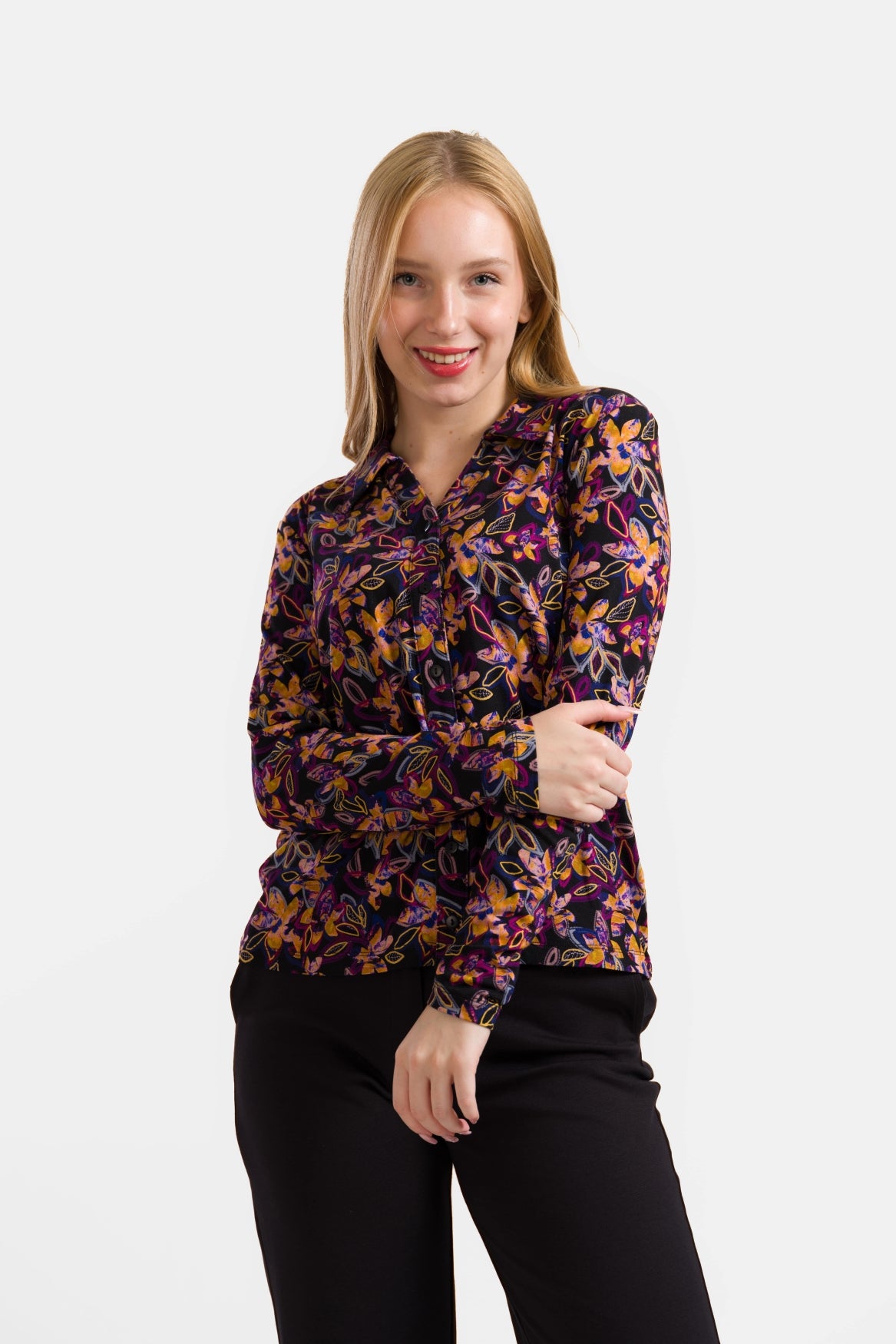 Anna blouse met lange mouwen | Heldere herfstbloemen