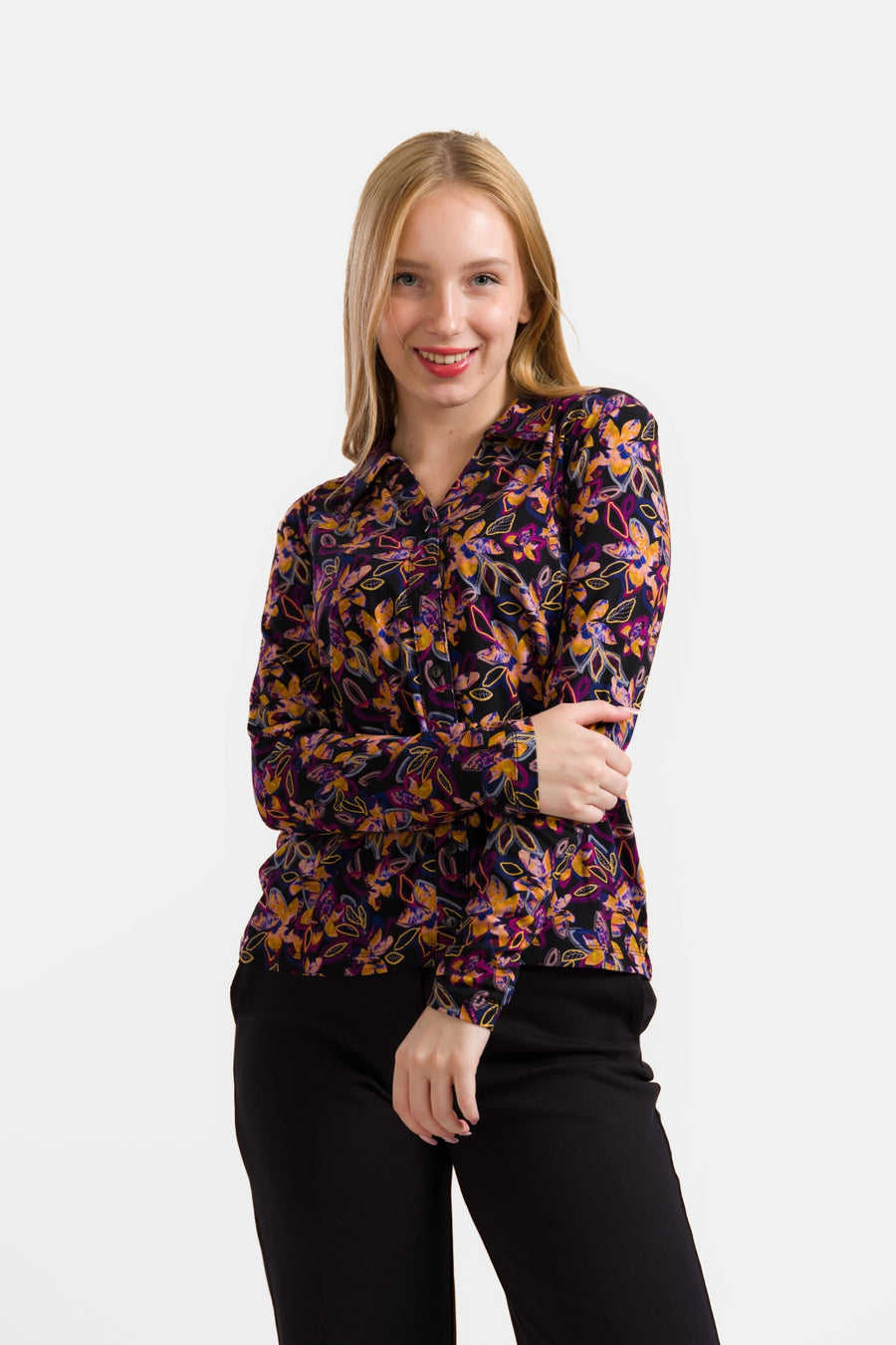 Anna blouse met lange mouwen | Heldere herfstbloemen
