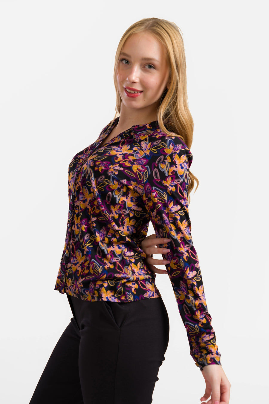 Anna blouse met lange mouwen | Heldere herfstbloemen