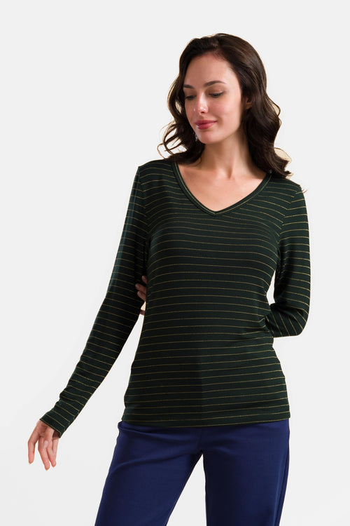 Lynn Top | Strepen Groen-Lurex Goud