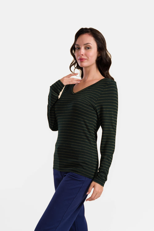 Lynn Top | Strepen Groen-Lurex Goud