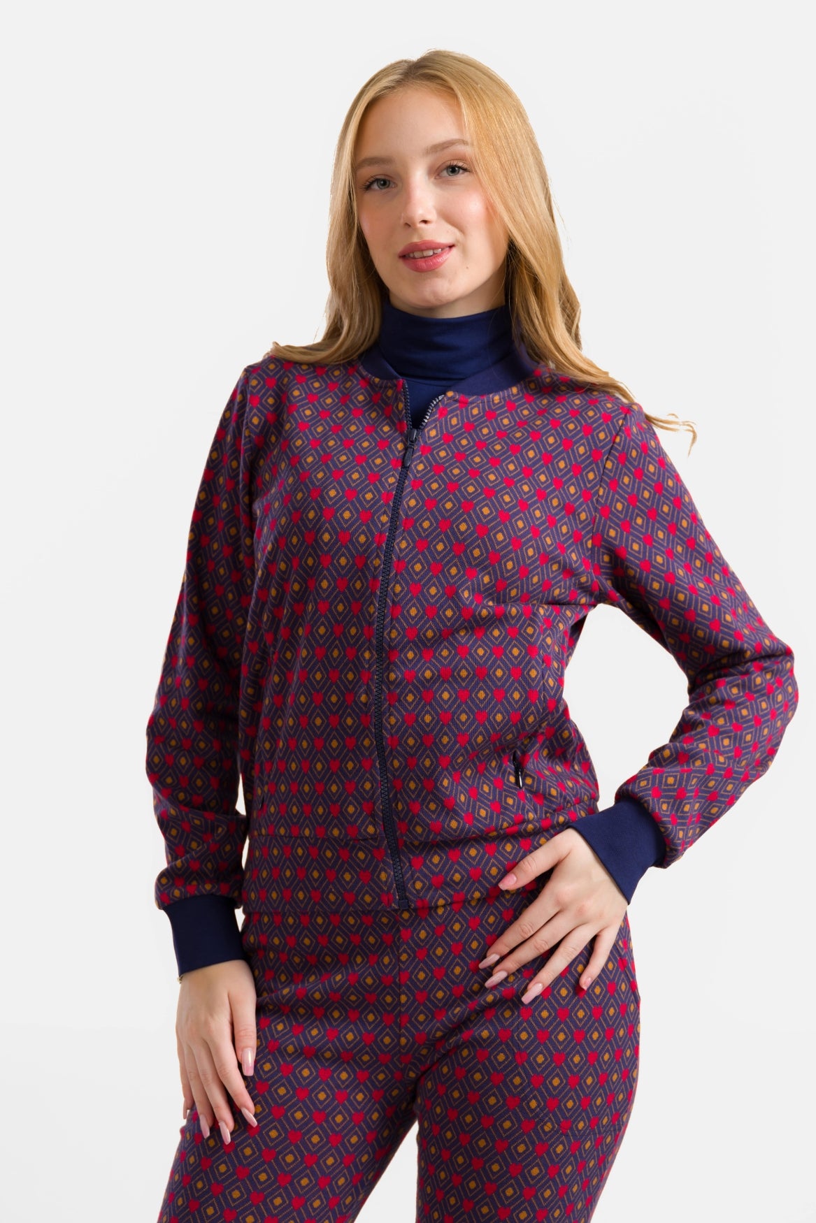 Nora Bomber Jacket | Jacquard Hearts