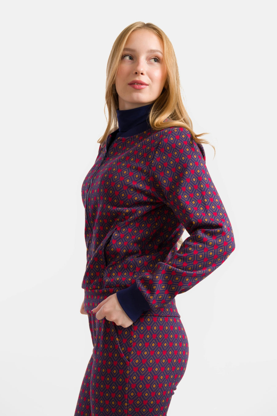 Nora Bomber Jacket | Jacquard Hearts