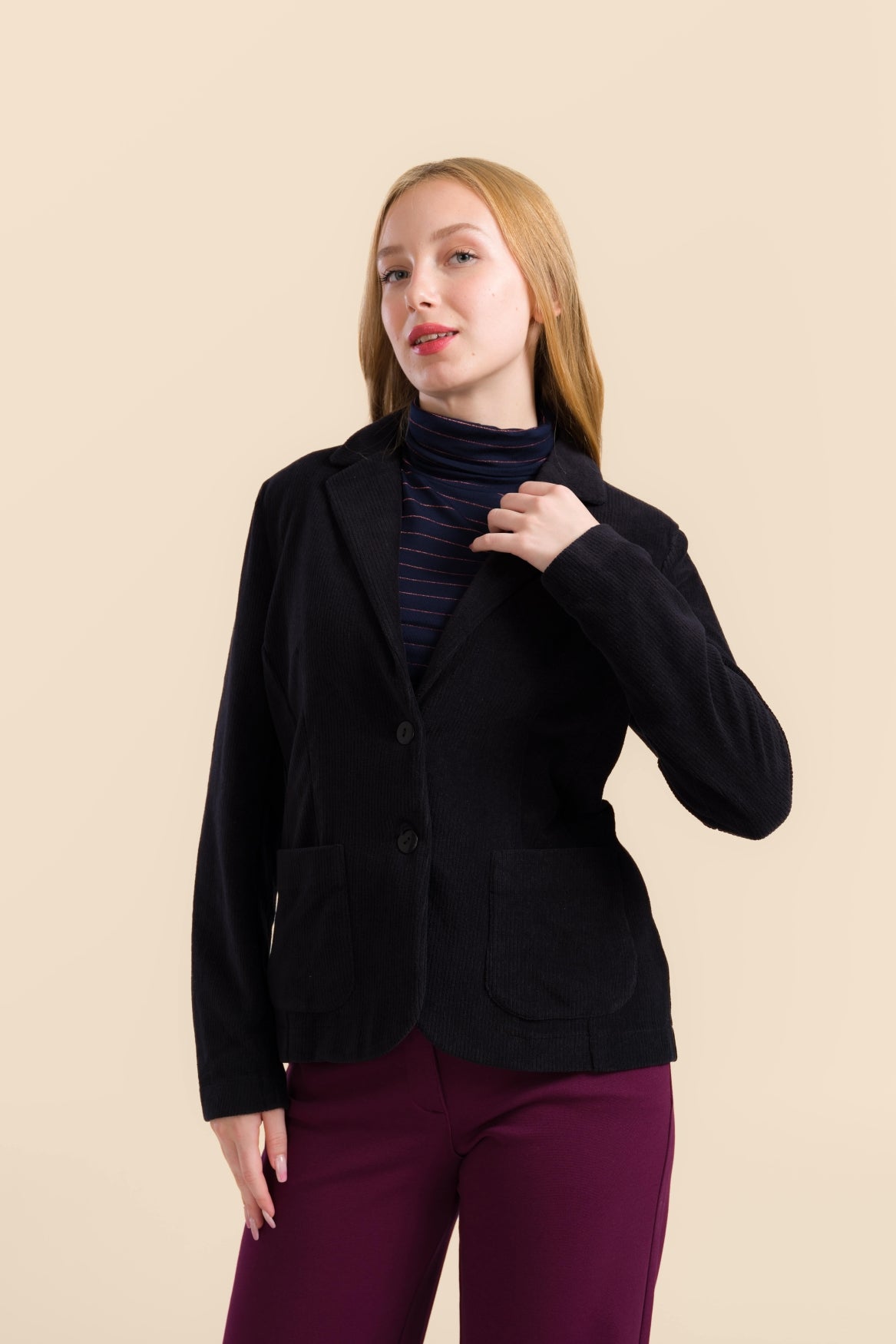 Nova Blazer | Rib Velours Zwart