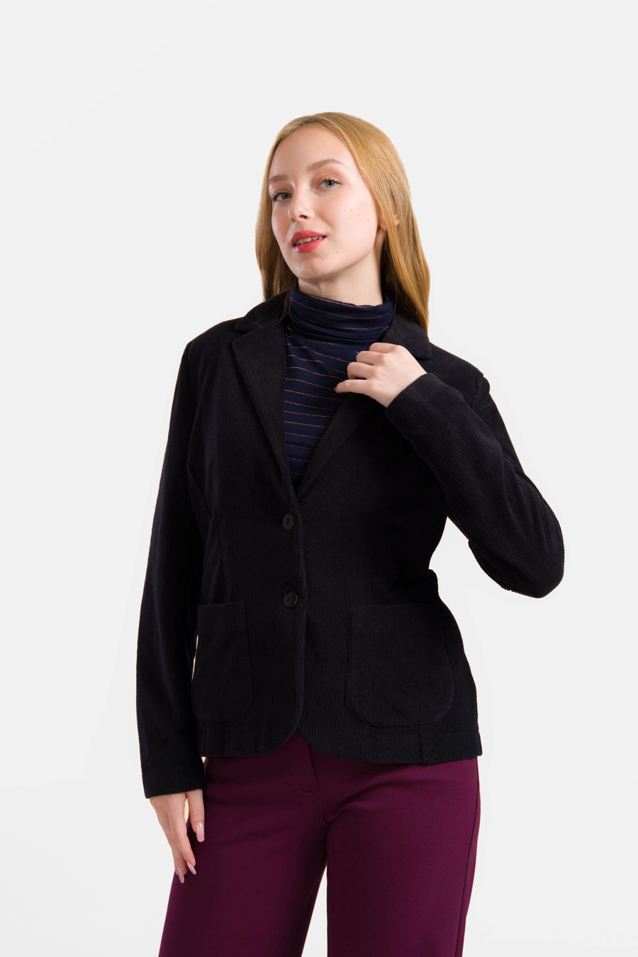Nova Blazer | Rib Velours Zwart