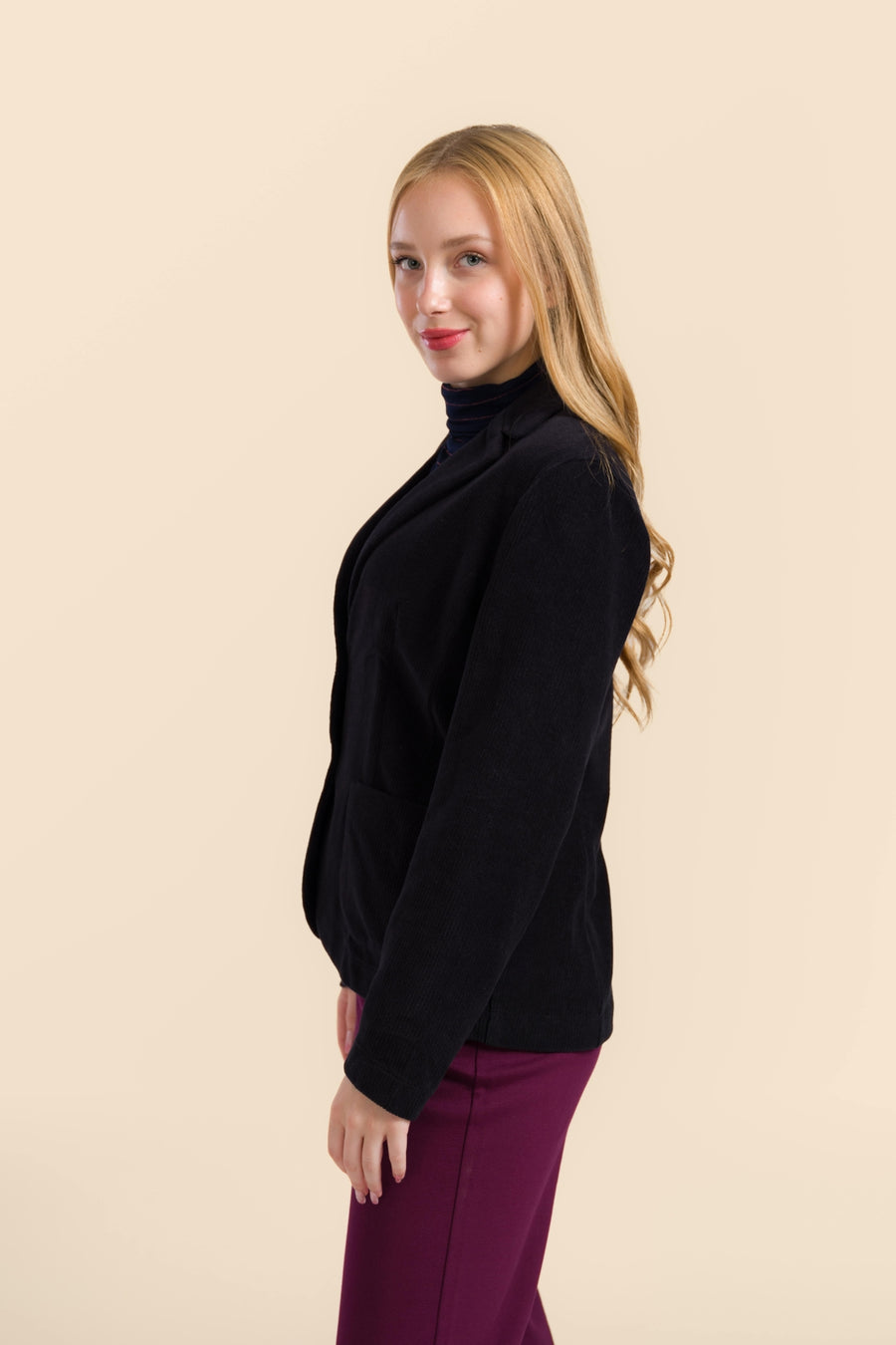 Nova Blazer | Rib Velours Zwart