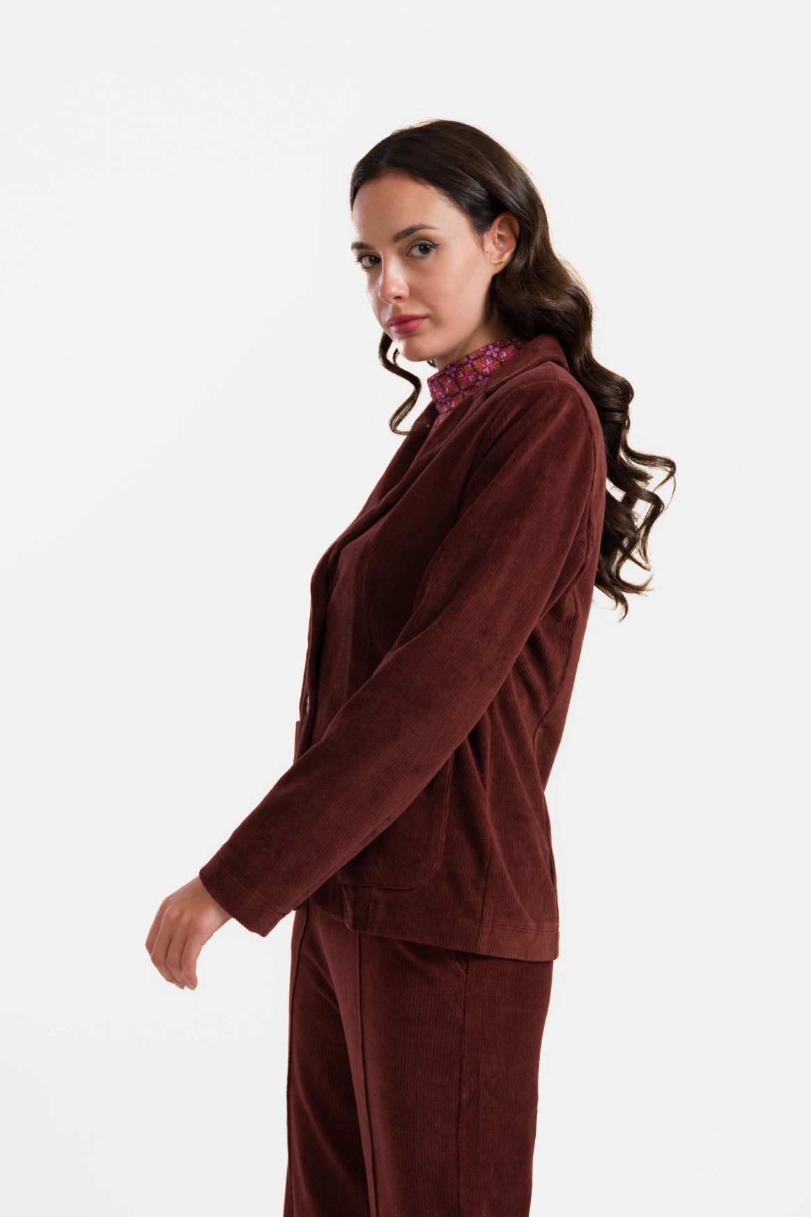 Novablazer | Rib Velour Chocolade