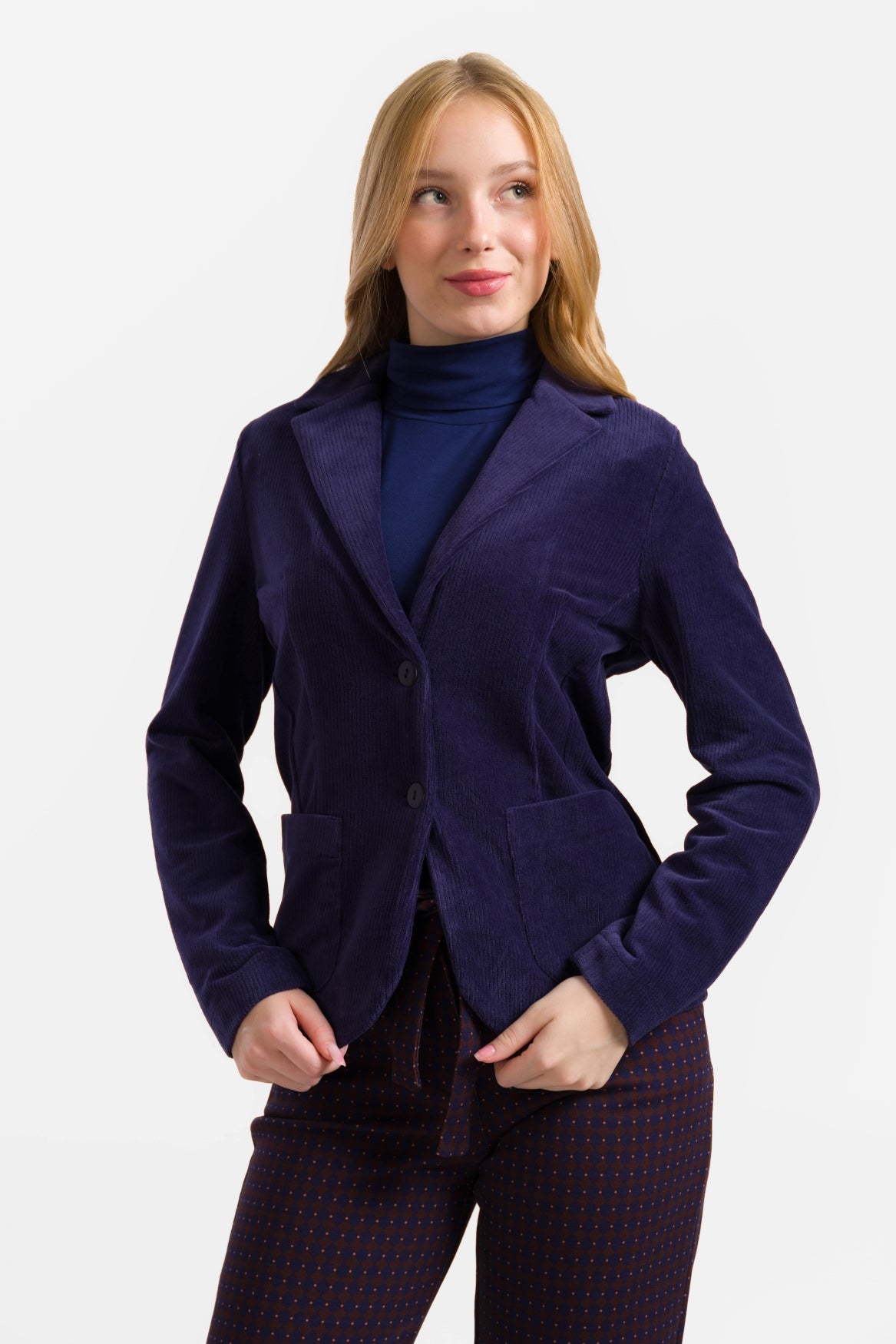 Nova Blazer | Rib velours marineblauw