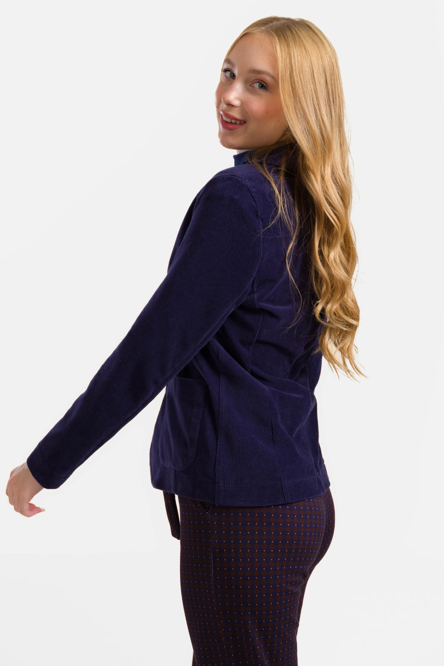 Nova Blazer | Rib velours marineblauw