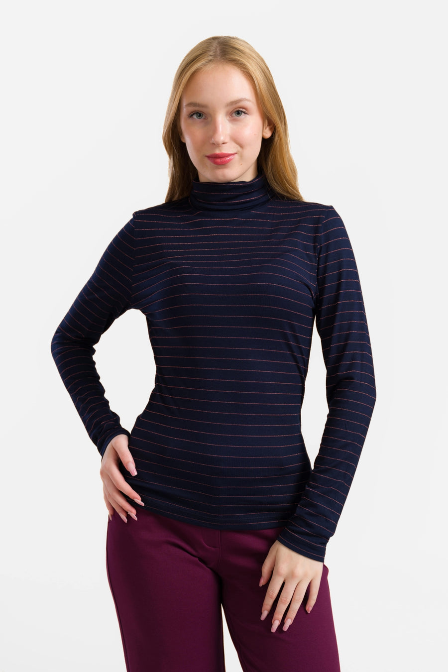 Ruby Top Ls | Strepen Blauw-Lurex Roségoud