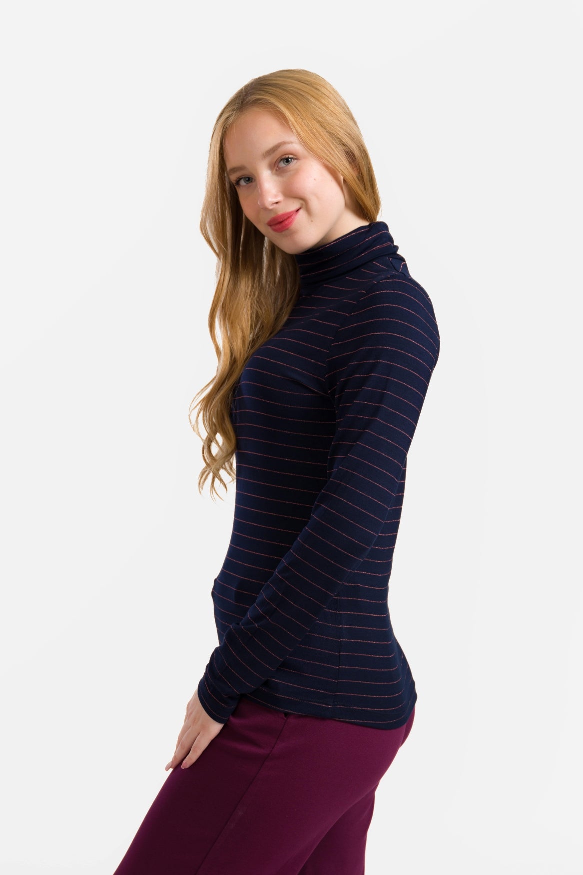 Ruby Top Ls | Strepen Blauw-Lurex Roségoud