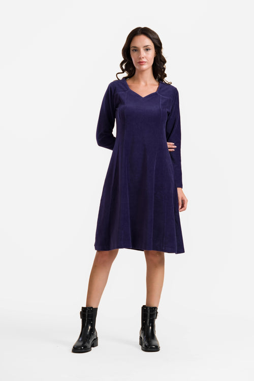 Sandra jurk | Rib velours marineblauw
