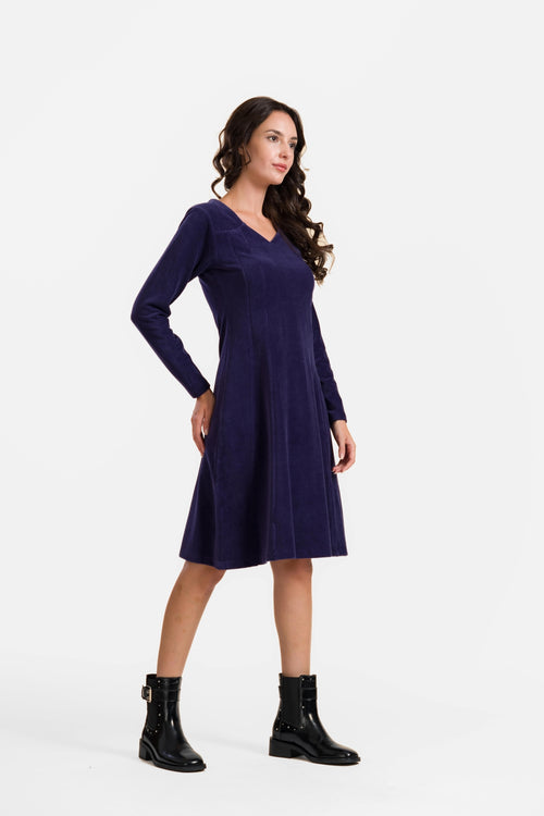 Sandra jurk | Rib velours marineblauw