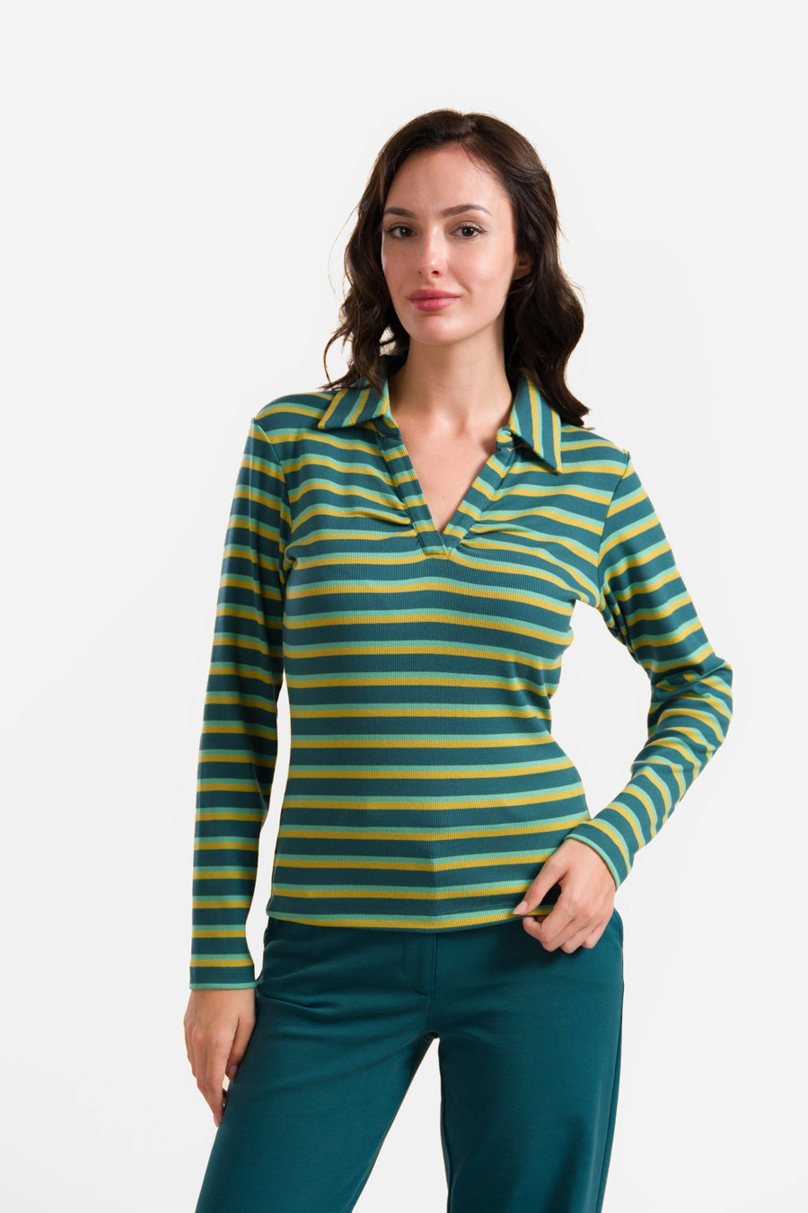 Suzy Top met lange mouwen | Deep Teal Stripes