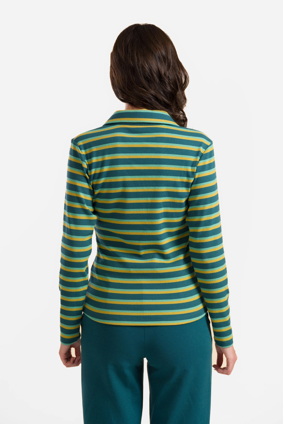 Suzy Top met lange mouwen | Deep Teal Stripes