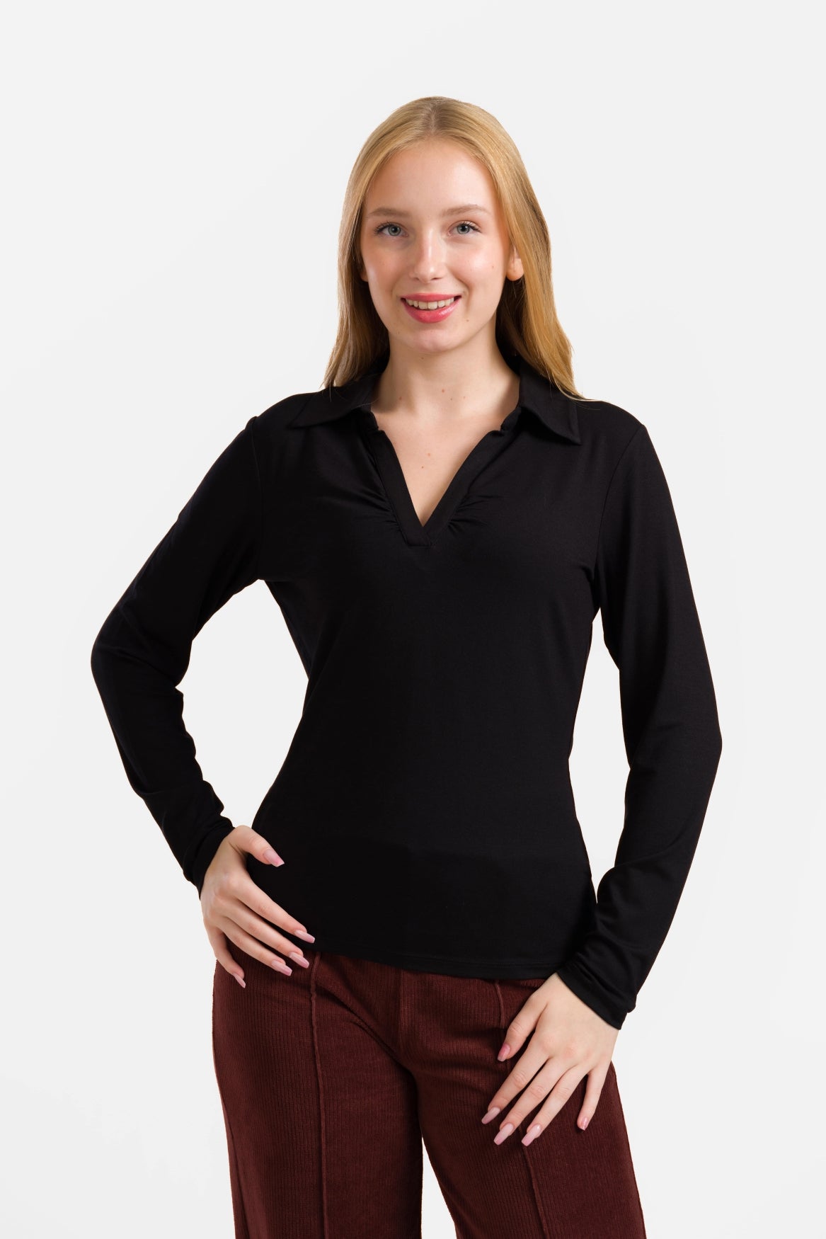 Suzy Top met lange mouwen | Ecovero effen zwart