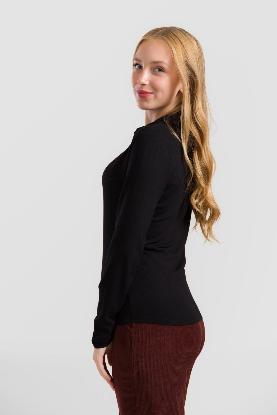 Suzy Top met lange mouwen | Ecovero effen zwart