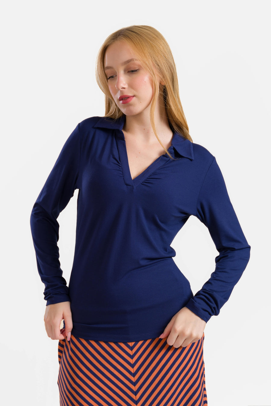 Suzy Top met lange mouwen | Ecovero effen blauw