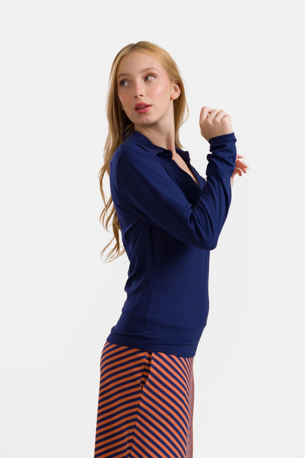 Suzy Top met lange mouwen | Ecovero effen blauw