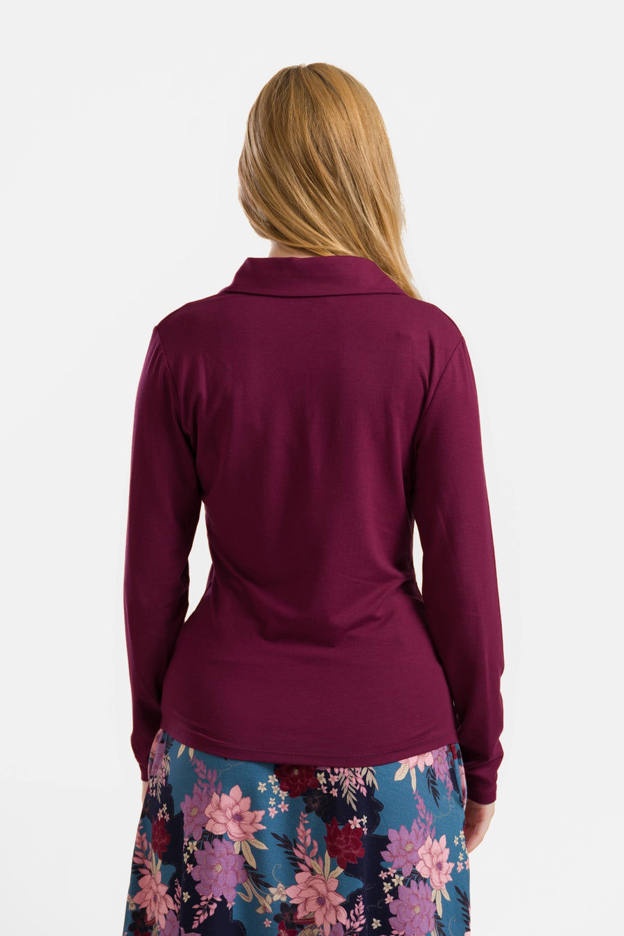 Suzy Top met lange mouwen | Ecovero effen bordeauxrood