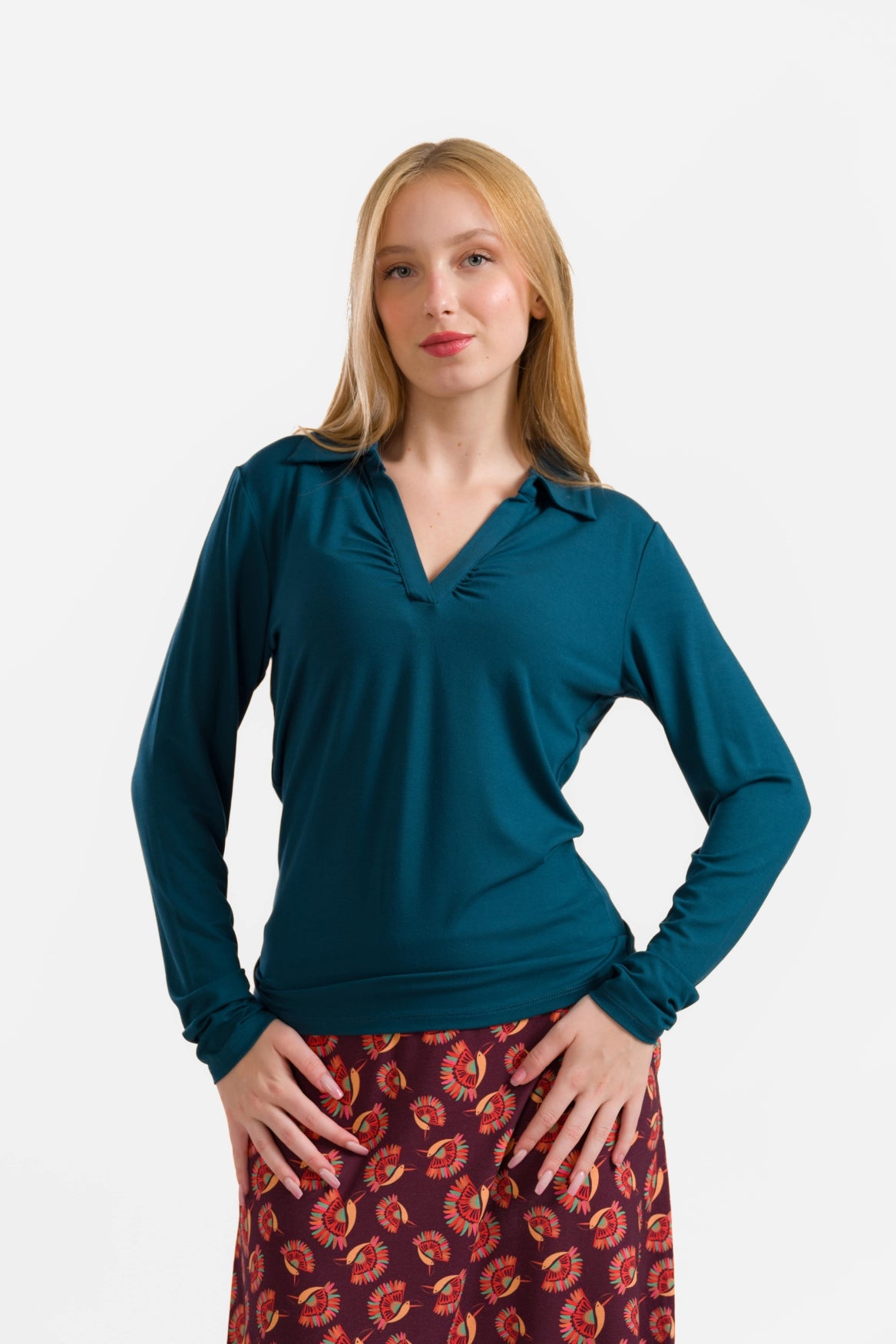 Suzy Top Lange Mouw | Ecovero Plain Petrol