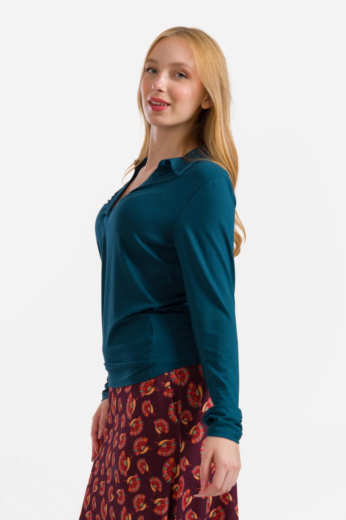 Suzy Top Lange Mouw | Ecovero Plain Petrol
