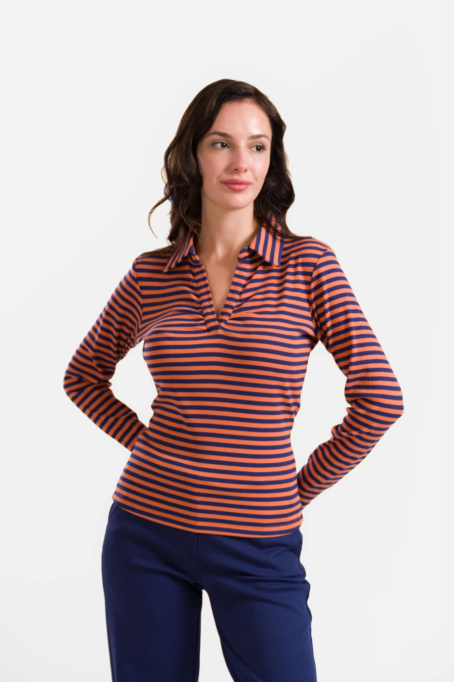 Suzy Top met lange mouwen | Marineblauwe strepen