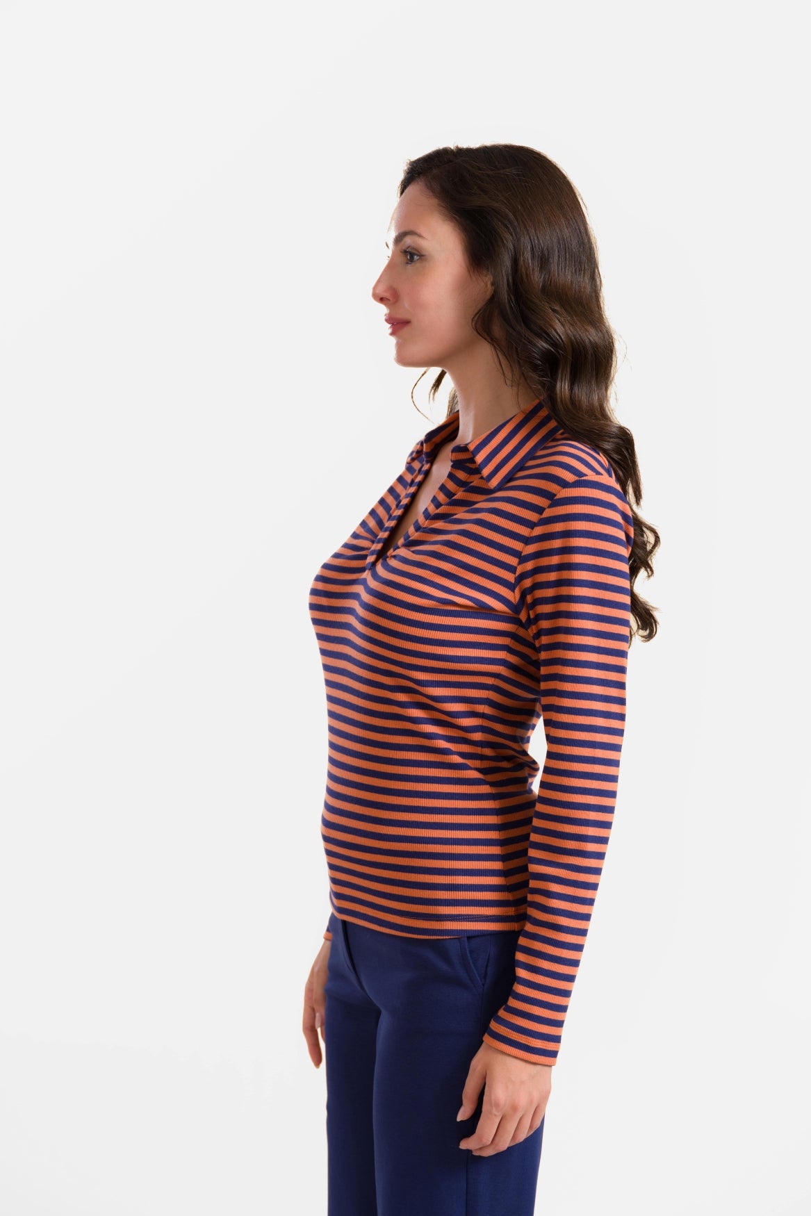 Suzy Top met lange mouwen | Marineblauwe strepen