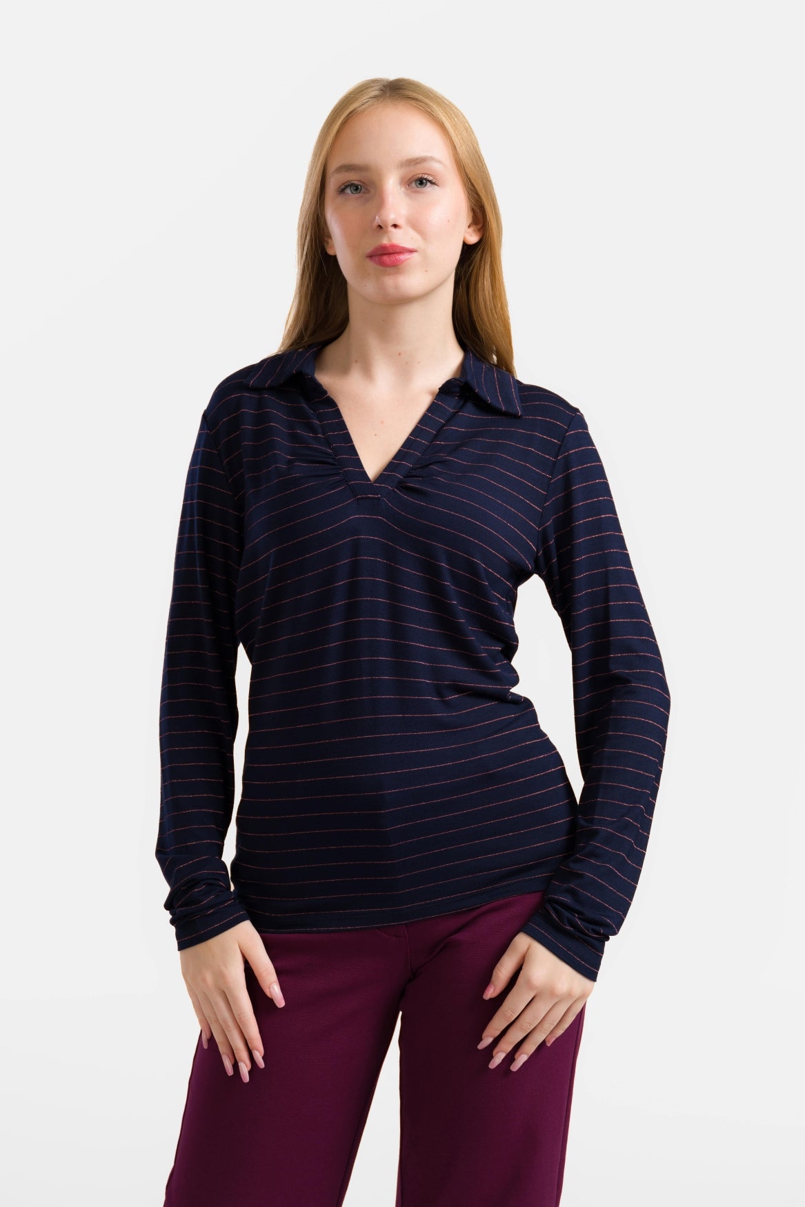 Suzy Top met lange mouwen | Strepen Blauw-Lurex Roségoud