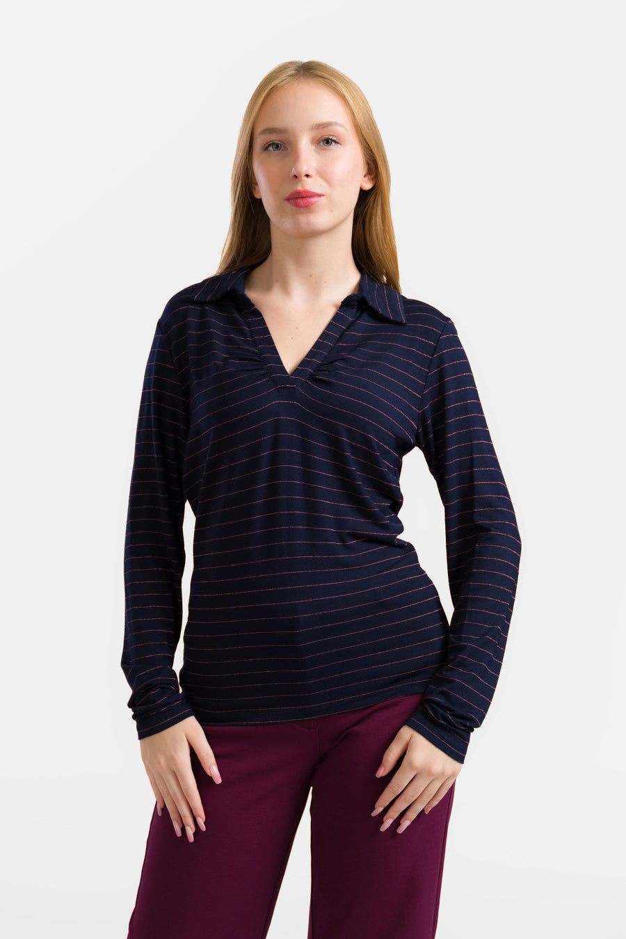 Suzy Top met lange mouwen | Strepen Blauw-Lurex Roségoud
