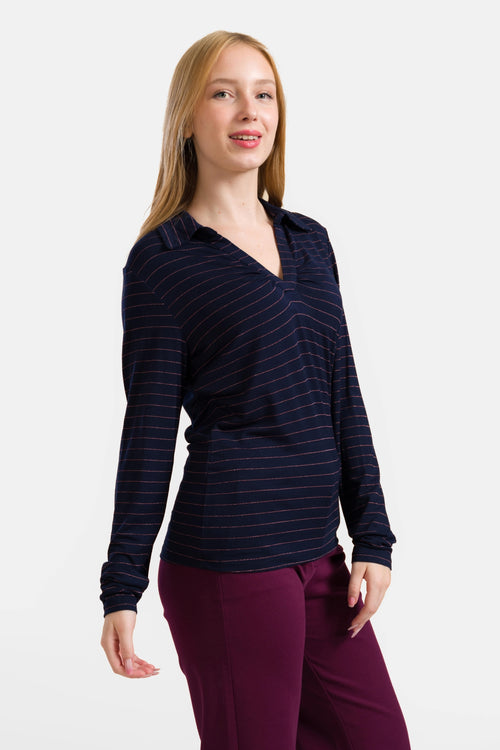 Suzy Top met lange mouwen | Strepen Blauw-Lurex Roségoud