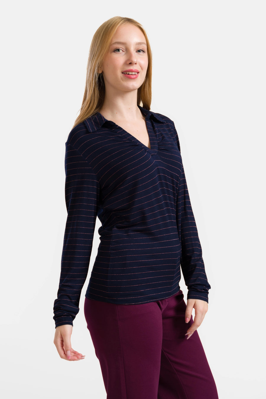 Suzy Top met lange mouwen | Strepen Blauw-Lurex Roségoud