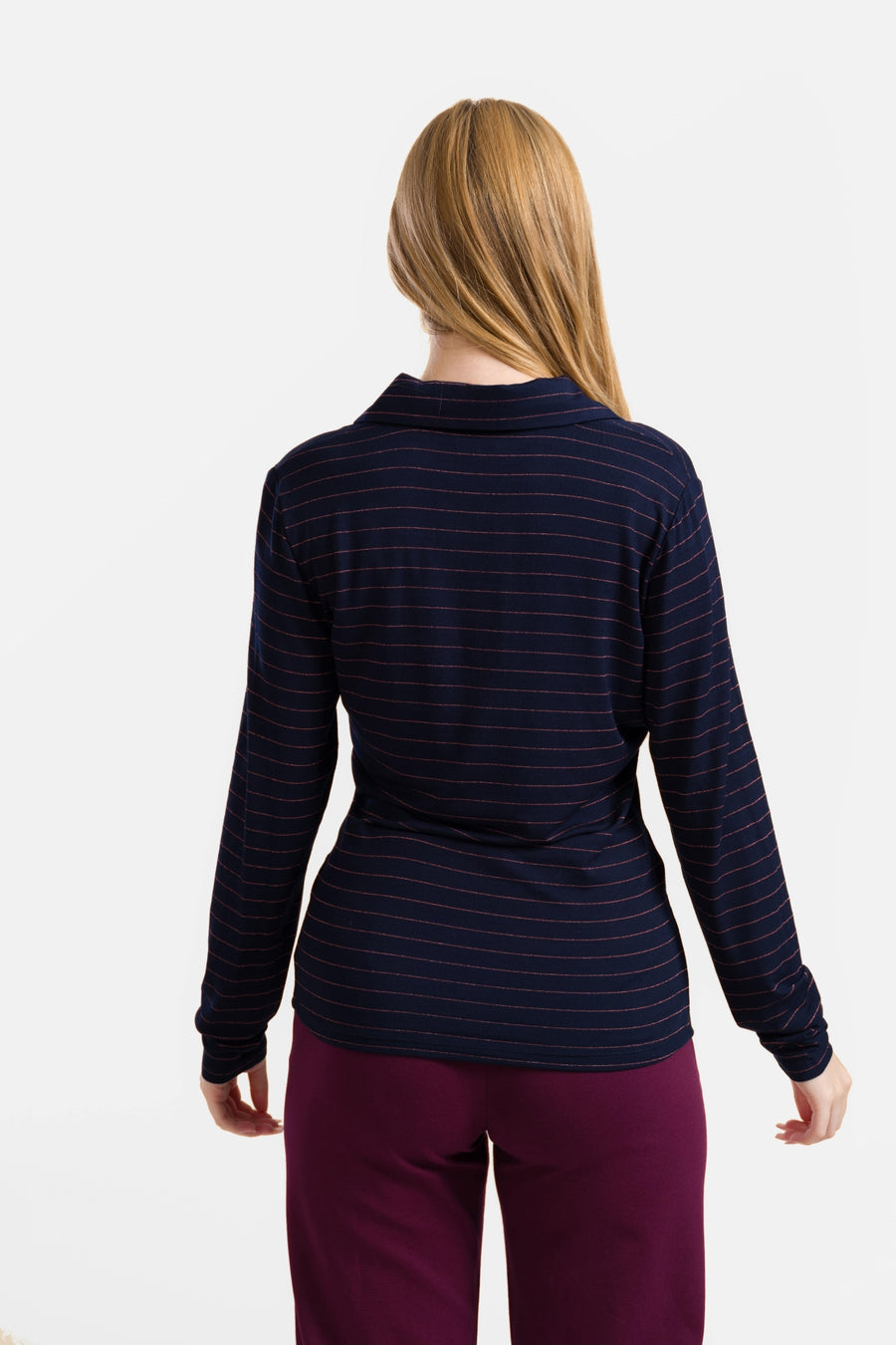 Suzy Top met lange mouwen | Strepen Blauw-Lurex Roségoud