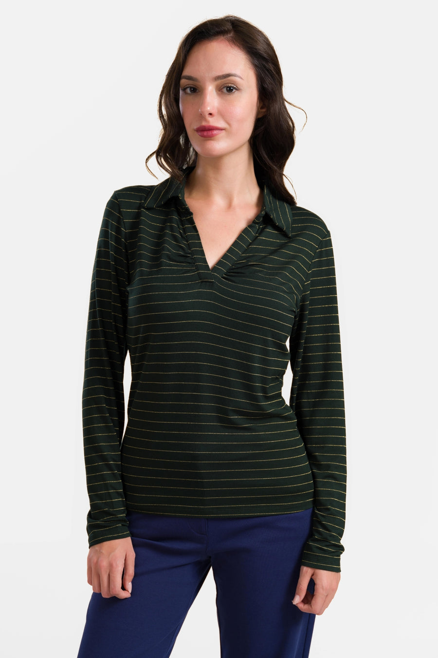 Suzy Top met lange mouwen | Stripes Green-Lurex Gold
