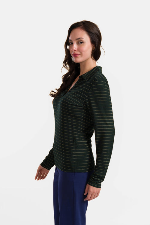 Suzy Top met lange mouwen | Stripes Green-Lurex Gold