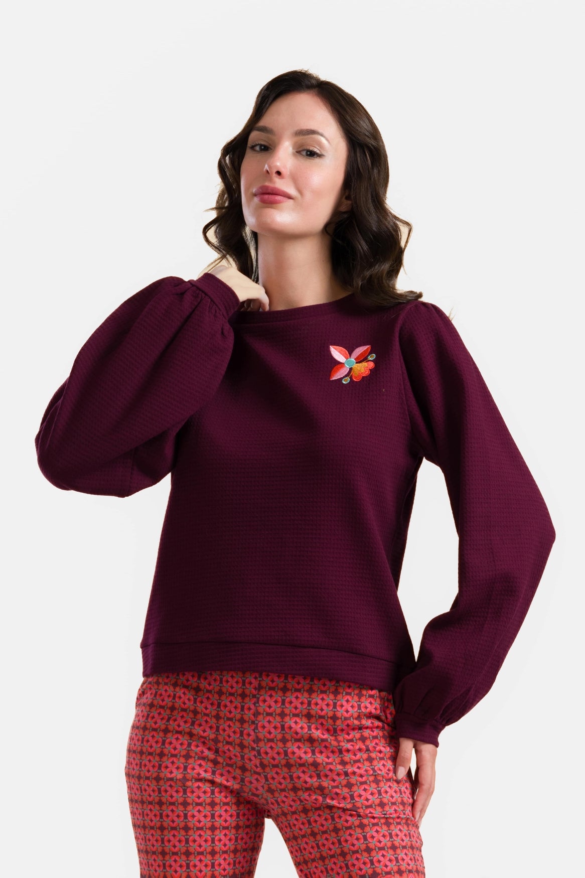 Cathy Top Ls | Wafel Bordeaux