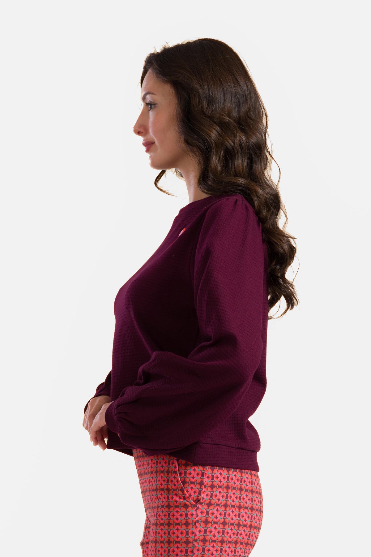 Cathy Top Ls | Wafel Bordeaux